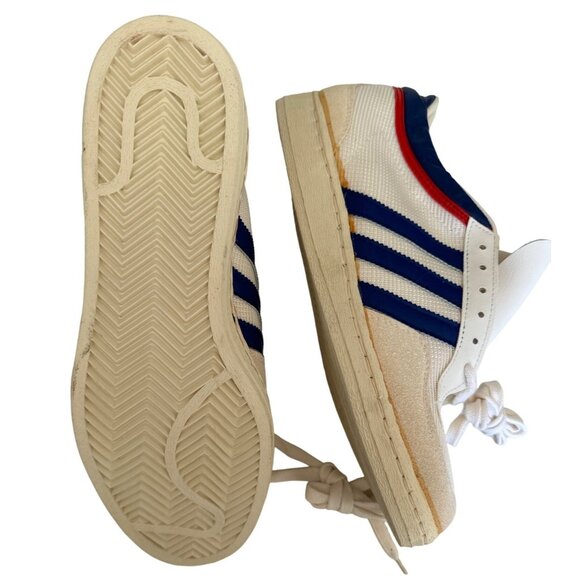 Adidas Vintage 80s Mens Sneakers Size 9 White/Red/Blue Leather & Canvas - Picture 12 of 15